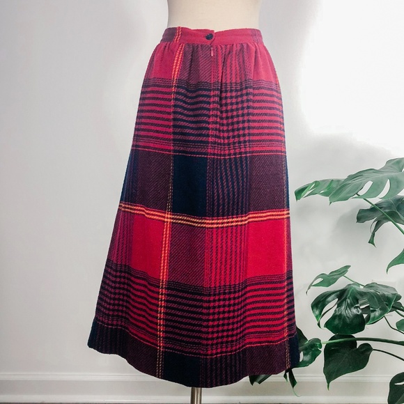 Vintage Red and Blue Plaid Midi Skirt - Picture 3 of 9